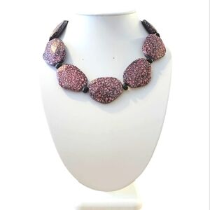 Fabulous Couture Irregular Geometric Pink and Black Acrylic Beads Necklace